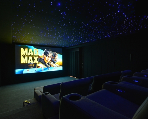 BESPOKE CINEMA HIGH END RESIDENTIAL CINEMA INSTALLATION DEVON. LYNGDORF, PMC, SONY LASER PROJECTOR. 15" SUBWOOFERS